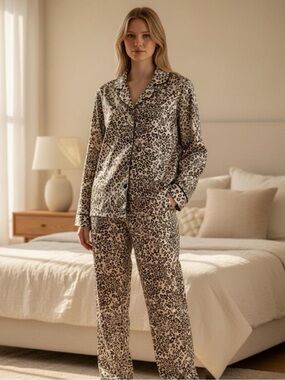 Leopard Print Pajama Set - Cream/Black